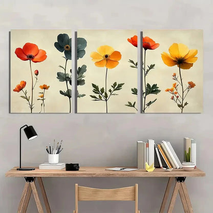 3pcs Vibrant Wildflower Botanical Illustrations Metal Print Ready to Hang Art