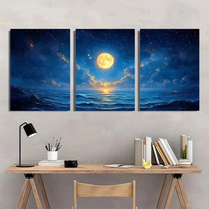 3pcs Moon and Star Dark Academic Style Metal Print Ready to Hang Art
