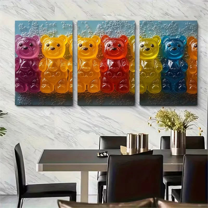 3pcs Colorful Jelly Bears Metal Print Ready to Hang Art