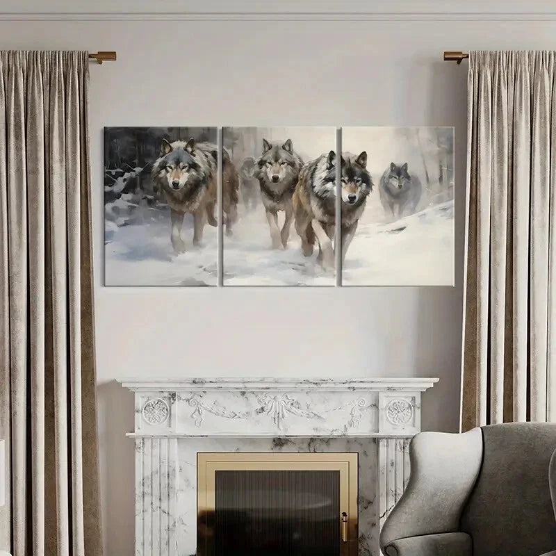 3pcs Wolf Pack Winter Scene Snowy Landscape Metal Print Ready to Hang Art