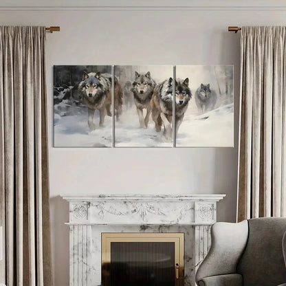 3pcs Wolf Pack Winter Scene Snowy Landscape Metal Print Ready to Hang Art