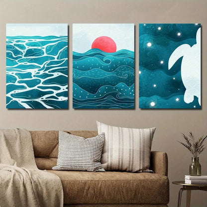 3pcs Blue and White Water Surface Metal Print Ready to Hang Art