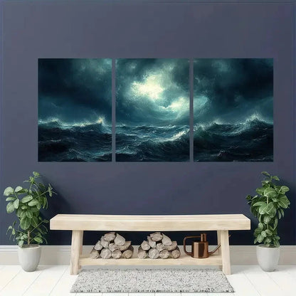 3pcs Moody Thunderstorm Dynamic Seascape Art Metal Print Ready to Hang Art