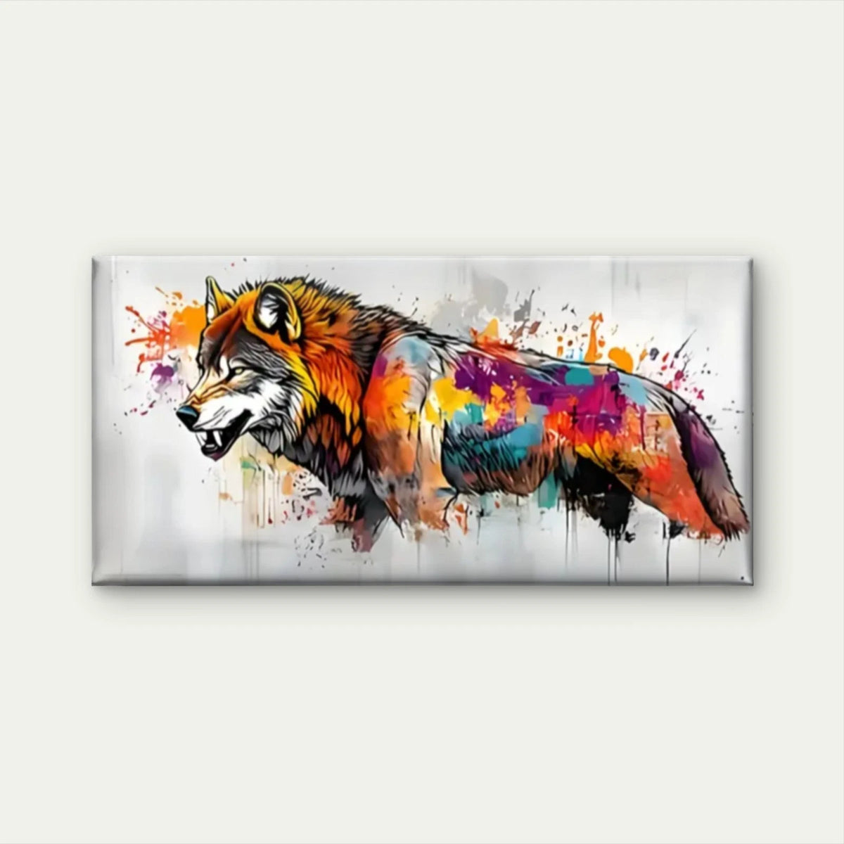 Vibrant Abstract Wolf Colorful Wall Art Canvas Office Home Room Framed 120x60cm