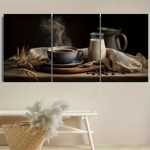 3pcs Vintage Coffee and Milk Realistic Wall Art Set Canvas Unframed - High Quality Print 100% Australian Made Wall Canvas