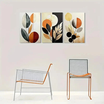 3pcs Abstract Leaf Design Warm Tones Metal Print Ready to Hang Art
