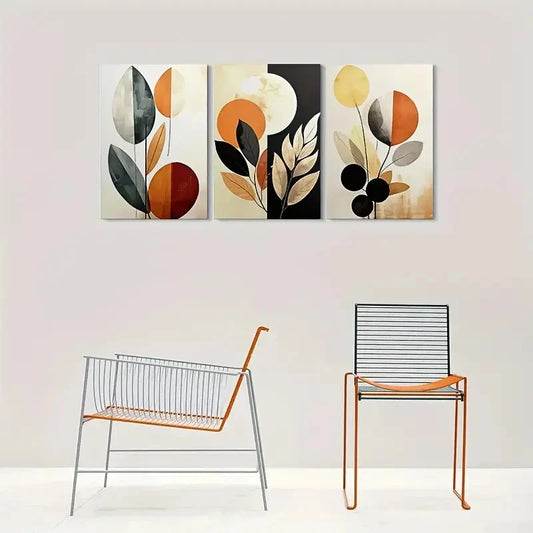 3pcs Abstract Leaf Design Warm Tones Metal Print Ready to Hang Art
