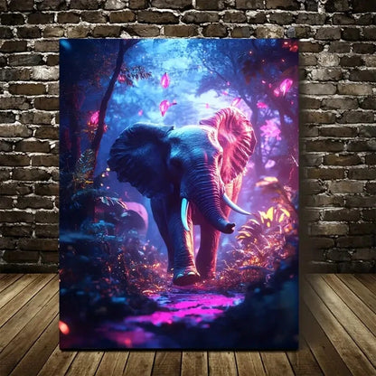 Enchanting Elephant in Magical Forest Painting 40x60cm Metal Print Ready to Hang