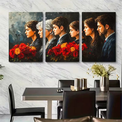 3pcs Elegant Floral Design with Red Roses Metal Print Ready to Hang Art