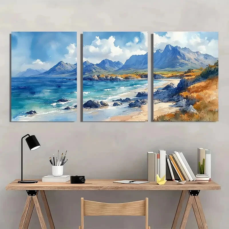 3pcs Ring Of Kerry Painting Ireland Watercolor Metal Print Ready to Hang Art