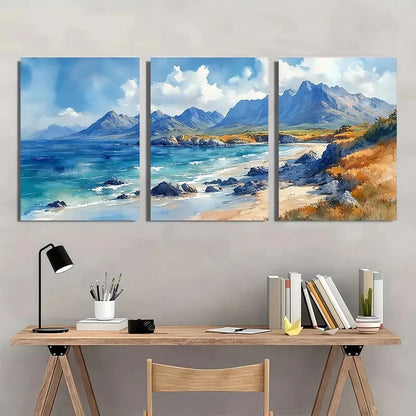 3pcs Ring Of Kerry Painting Ireland Watercolor Metal Print Ready to Hang Art
