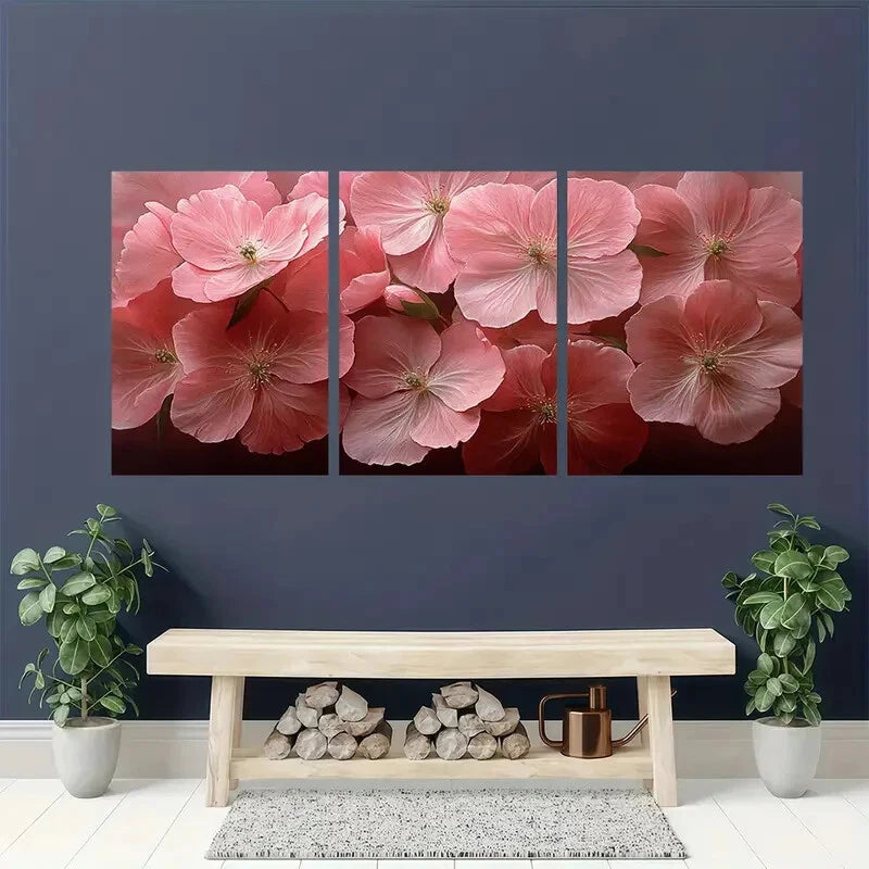 3pcs Featuring Pink Peonies and Roses Flower Metal Print Ready to Hang Art