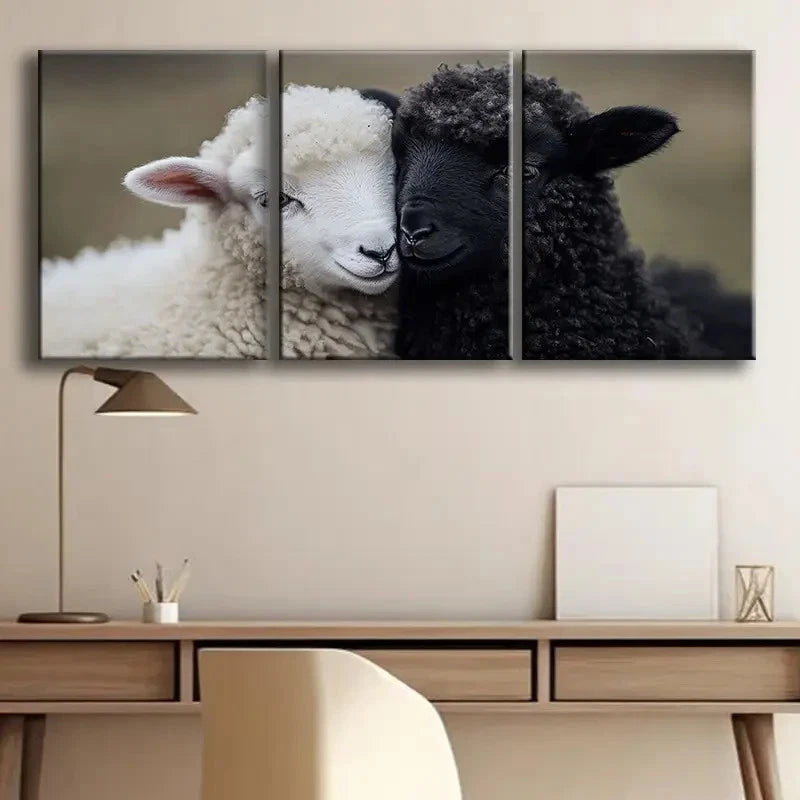 3pcs Black and White Baby Sheep Metal Print Ready to Hang Art