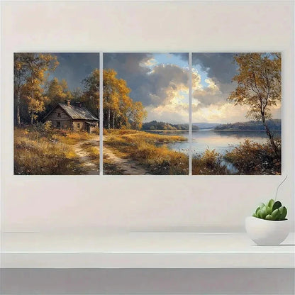 3pcs Vintage Landscape Oil Painting Art Print Metal Print Ready to Hang Art