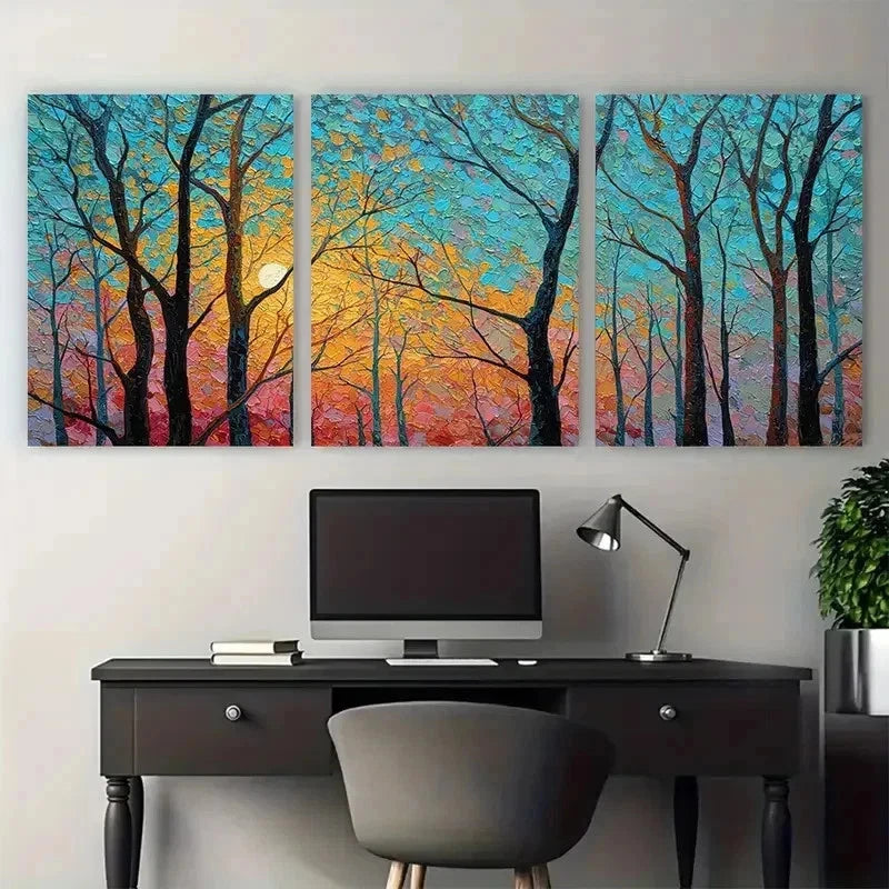 3pcs Moonrise Forest Abstract Landscape Perfect Wall Art Canvas Framed 60x90cm