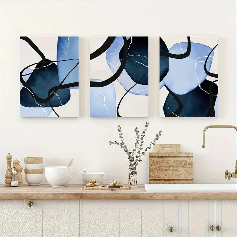 3pcs Sky Blue Printed Geometric Pattern Metal Print Ready to Hang Art