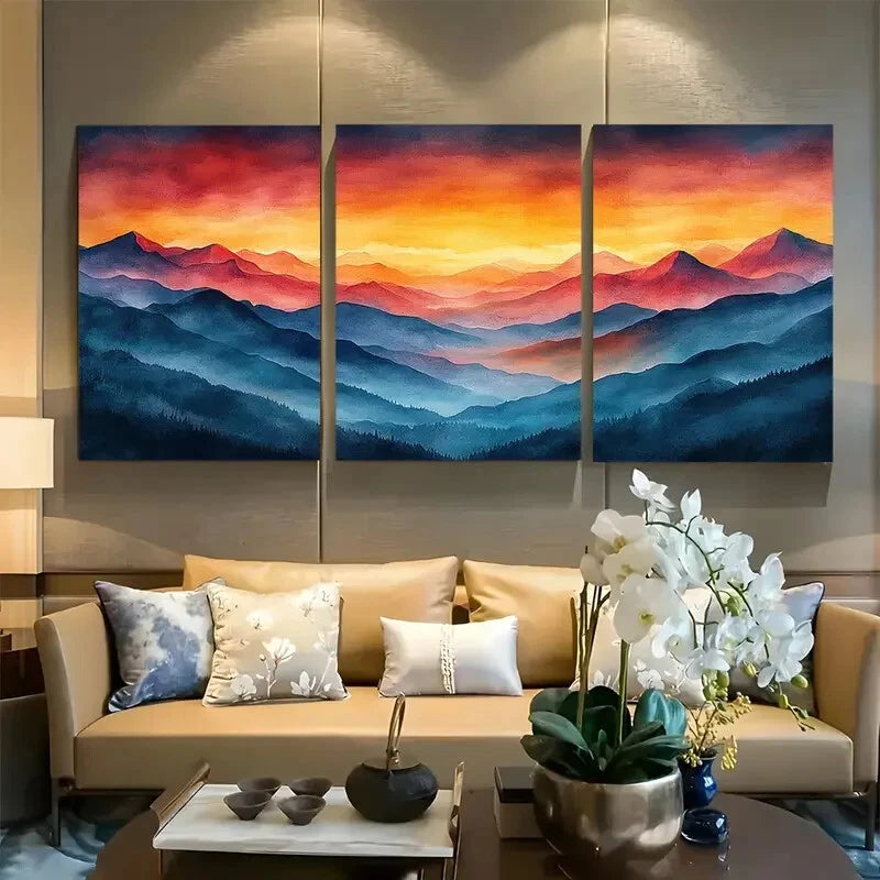 3pcs Beautiful Abstract Of Mountains And Clouds Metal Print Ready to Hang Art