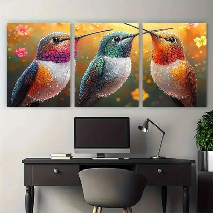 3pcs Vibrant Colorful Abstract Hummingbird Nature Wall Art Set Canvas Framed 40x60cm - High Quality Print 100% Australian Made Wall Canvas Ready to Hang