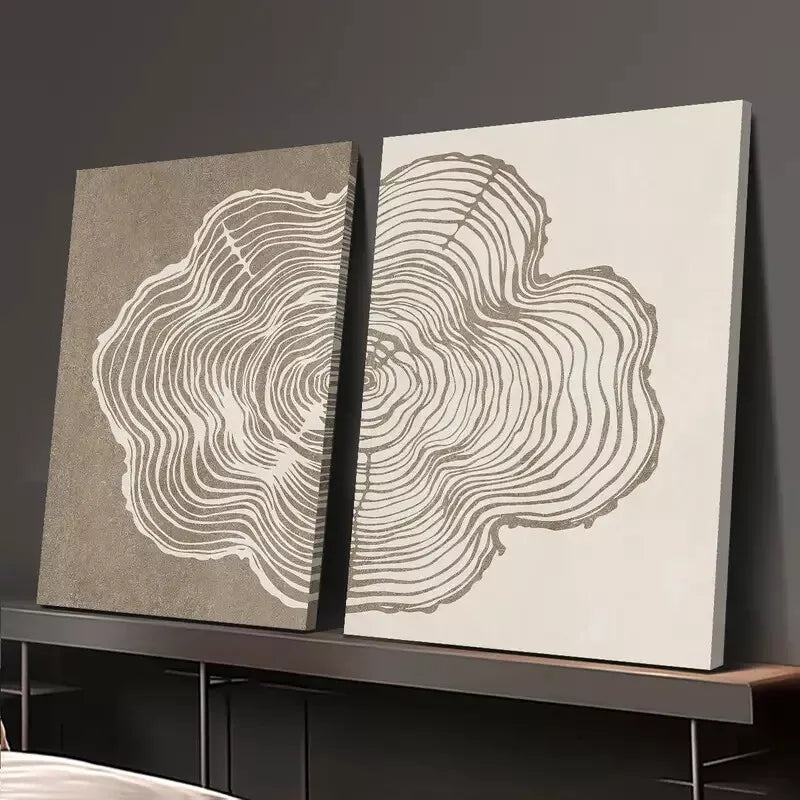 2pcs Abstract Line Art Wood Texture Canvas Framed 50x75cm - High Quality Print 100% Australian Made Wall Canvas Ready to Hang
