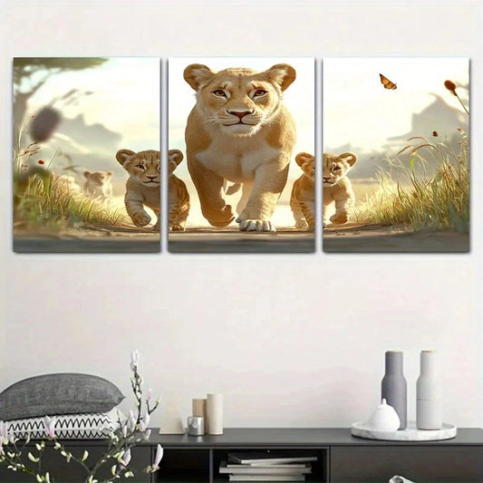 3pcs Lion Cub Prairie Butterfly Wildlife Metal Print Ready to Hang Art
