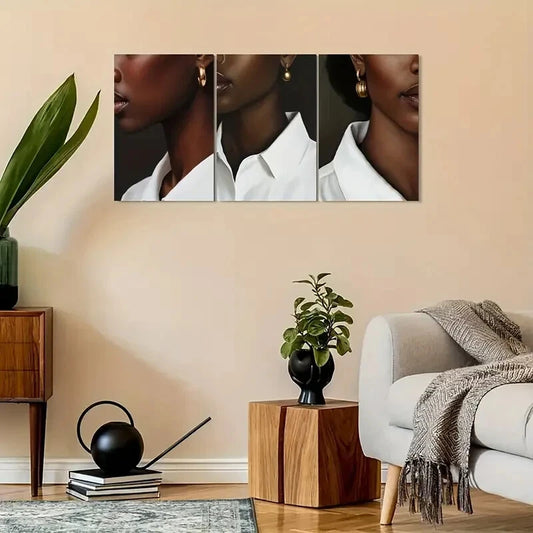 3pcs Vintage Black Woman Shoulder Metal Print Ready to Hang Art