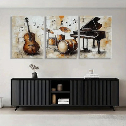 3pcs Musical Instruments Piano Car Perfect Wall Art Set Canvas Framed 40x60cm - High Quality Print 100% Australian Made Wall Canvas Ready to Hang
