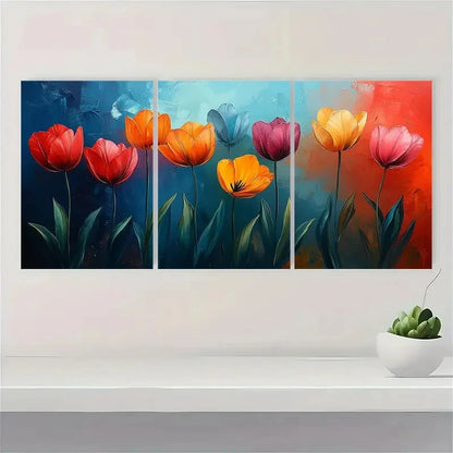 3pcs Vibrant Colorful Tulip Abstract Painting Metal Print Ready to Hang Art