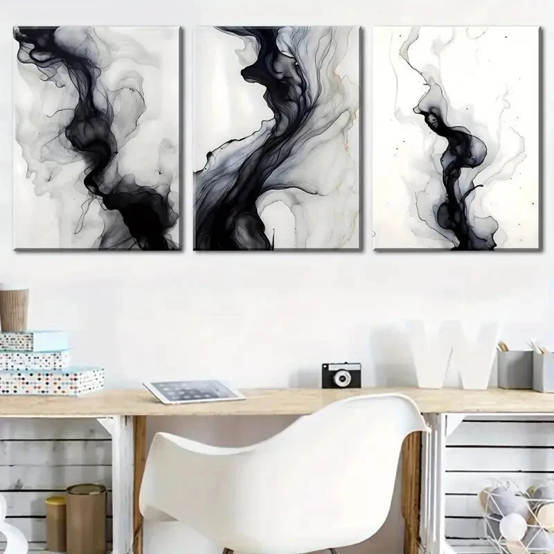 3pcs Black and White Abstract Lines Fashion Decor Metal Print Ready to Hang Art