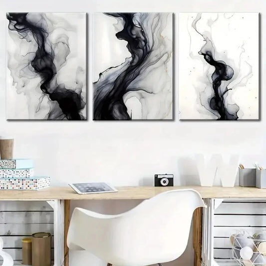3pcs Black and White Abstract Lines Fashion Decor Metal Print Ready to Hang Art