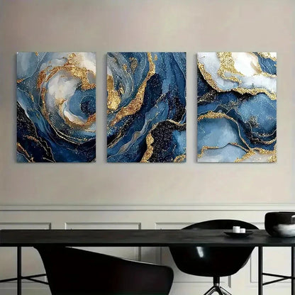 3pcs Abstract Swirling Patterns of Blue Purple Metal Print Ready to Hang Art