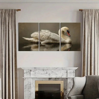 3pcs Elegant Water Swan Art White Feathers Metal Print Ready to Hang Art