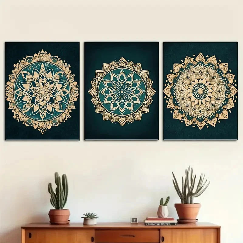 3pcs Elegant Floral and for Lotus Design Metal Print Ready to Hang Art