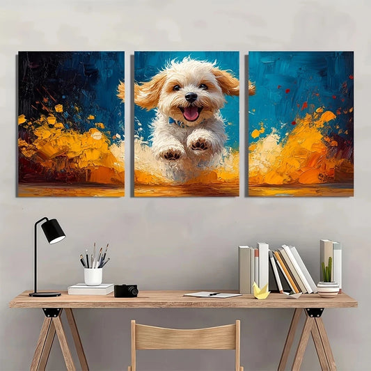3pcs Colorful Maltipoo Jumping Dog Pet Abstract Metal Print Ready to Hang Art