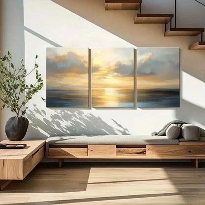 3pcs Sunset Ocean Clouds Abstract Landscape Metal Print Ready to Hang Art