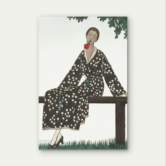 Vintage Woman in Robe with Rose Classical Art 40x60cm Metal Print Ready to Hang