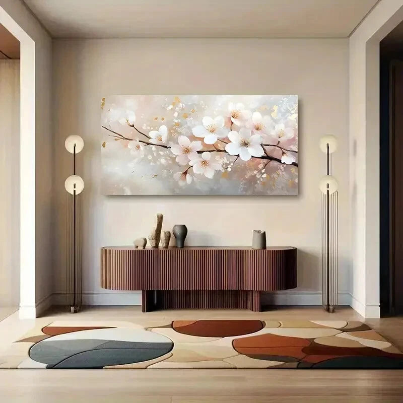 Abstract Pink Plum Blossom wall canvas office home room framed 120x60cm - Bella Home Decor