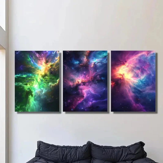 3pcs Fantasy Neon Nebula Portrait Metal Print Ready to Hang Art