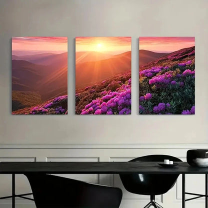 3pcs Sunrise Over Mountains with Rays of Light Metal Print Ready to Hang Art