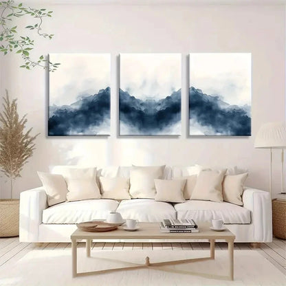 3pcs Blue and White Abstract Zen Scenery Metal Print Ready to Hang Art