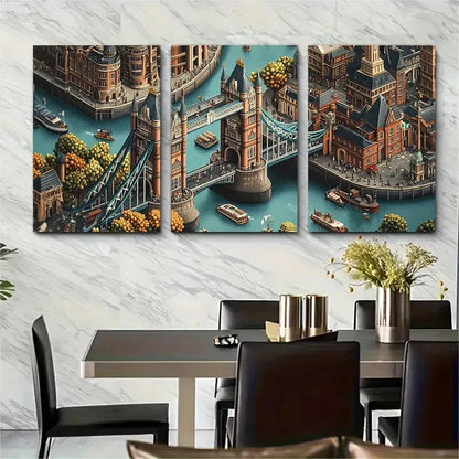 3pcs Tower Bridge London Cityscape Metal Print Ready to Hang Art