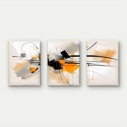 3pcs Bold Orange, Black, and Neutral Abstract Wall Art Set Canvas Framed 50x70cm - High Quality Print 100% Australian Made Wall Canvas Ready to Hang