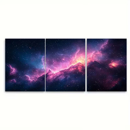 3pcs Purple, Pink, Blue Nebula Metal Print Ready to Hang Art