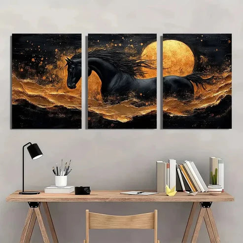 3pcs Abstract Painting with Golden Accents Wall Art Set Canvas Unframed - High Quality Print 100% Australian Made Wall Canvas