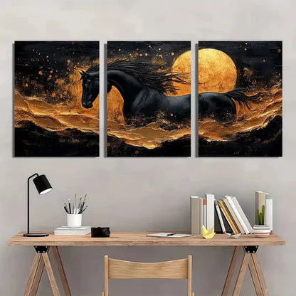 3pcs Abstract Painting with Golden Accents Wall Art Set Canvas Unframed - High Quality Print 100% Australian Made Wall Canvas