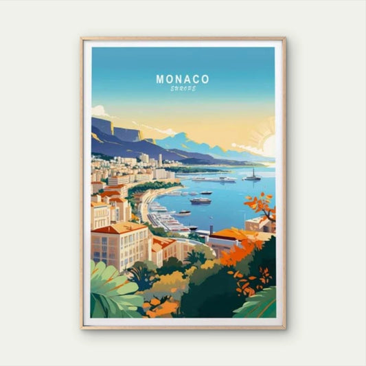 Monaco Europe, Coast Houses & Boats Art Travel Poster Print Wall Art