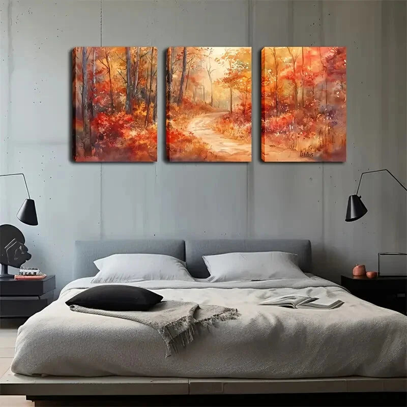 3pcs Autumn Woods Red Leaves Beautifully Metal Print Ready to Hang Art
