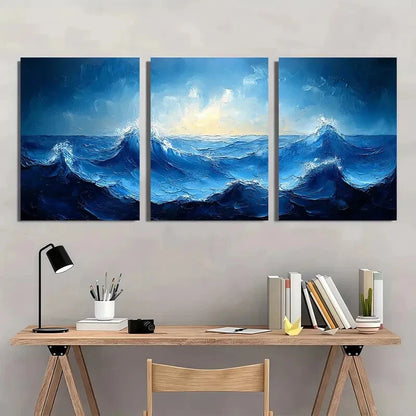 3pcs Blue and White Sea Painting Metal Print Ready to Hang Art