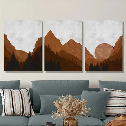 3pcs mountain forest and sun, minimalist Metal Print Ready to Hang Art