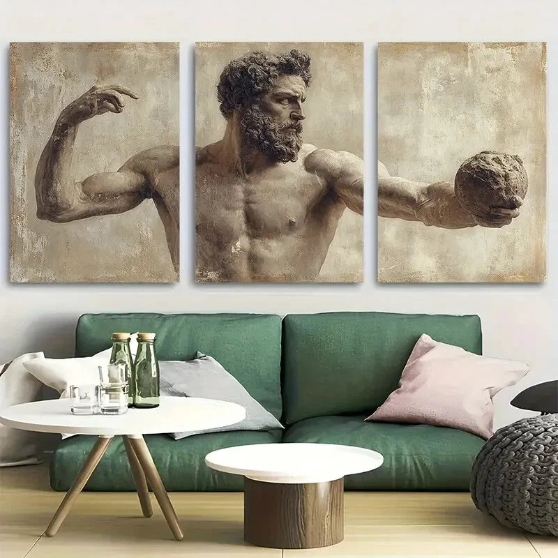 3pcs Greek Discobolus Statue Metal Print Ready to Hang Art