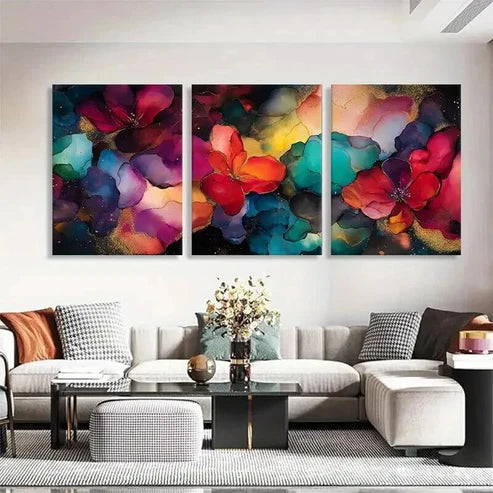 3pcs Vibrant Floral Abstract Accents Prefect Wall Art Canvas Unframed - High Quality Print 100% Australian Made Wall Canvas